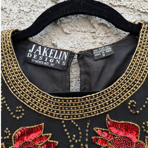 Vintage Jakelin Designs Beaded 100% Silk Holiday Top - Small - Picture 3 of 3